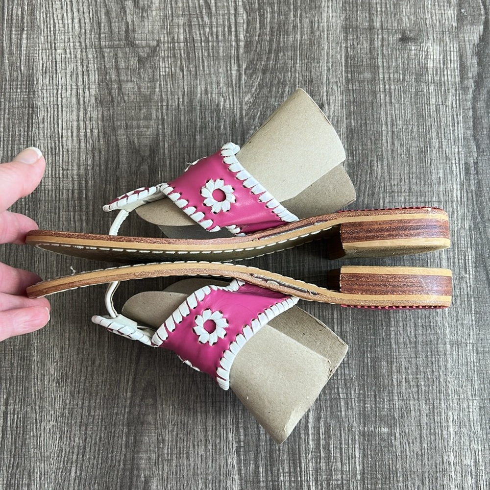 SOLD Jack Rogers Pink/Cream Navajo Leather Flat Sandals Whipstitch Barbiecore 7 - Picture 6 of 14